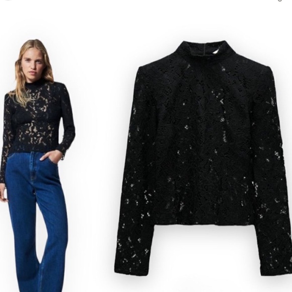ZARA AW21 BLACK SHOULDER PAD LACE TOP 4786/313 - Picture 6 of 6
